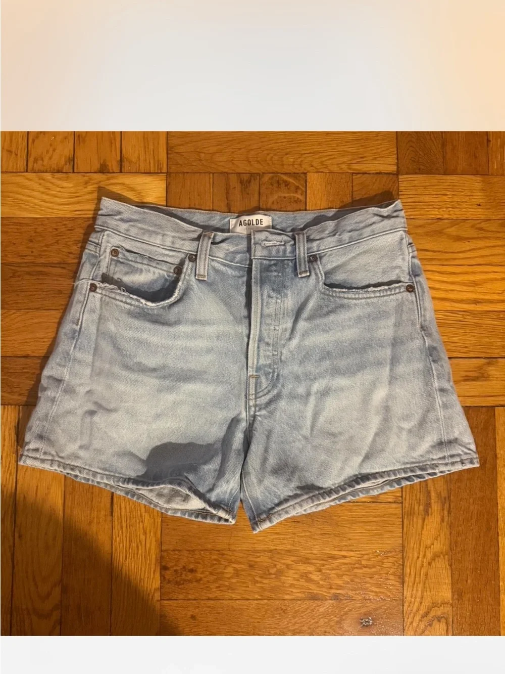 Agolde Parker Long Light Blue High-Rise Denim Shorts 26